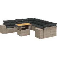 vidaXL 11-delige Loungeset met kussens poly rattan grijs