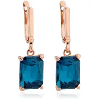 Deja Jewels Oorbellen met Hangers - Dames, Rosegoudkleurige Afwerking, Rechthoekige Blauwe Glassteen