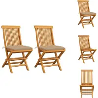 vidaXL Tuinstoel - Tuinstoelen - Tuin Stoel - Tuin Stoelen - Tuinstoelen 2 st met beige kussens massief teakhout