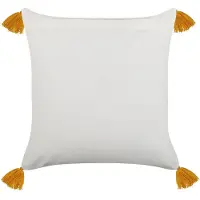 Beliani Decoratieve kussens, Sierkussen bloemenpatroon katoen mosterdgeel / wit met kwastjes 45 x 45 cm BILOBA (45 x 45 cm)