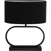 Light & Living Tafellamp Jamiro/Velours Ovaal - Zwart/Zwart - Ø17,5x48,5cm - Tafellamp met kap