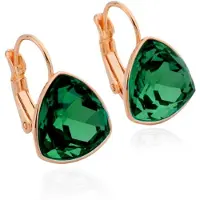 Deja Jewels Oorbellen met Hangers - Dames, Rosegoudkleurige Afwerking, Groene Bolle Driehoek Glassteen