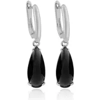 Deja Jewels Oorbellen met Hangers - Dames, Zilveren Afwerking, Zwarte Waterdrop Glassteen