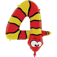 Oaktree 40 Inch Number Four Snake Zooloon Verjaardagsballon (Rood/Geel)