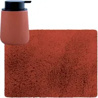 MSV badkamer droogloop tapijt - Langharig - 50 x 70 cm - incl zeeppompje zelfde kleur - terracotta - Badmatjes