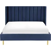 Beliani VILLETTE - Tweepersoonsbed - Blauw - 160 x 200 cm - Fluweel