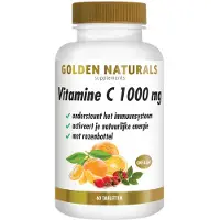 Golden naturals 2x Vitamine C 1000mg Rozenbottel Vegan 60 Tabletten