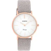 Oozoo Timepieces - Rosé goudkleurige horloge met taupe leren band - C20158