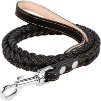 Waudog Classic Hondenriem - Gevlochten (plat) - Leder - Zwart - Breedte: 20 mm - Lengte: 122 cm