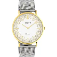 Oozoo Timepieces - Goudkleurige horloge met zilverkleurige metalen mesh armband - C20135