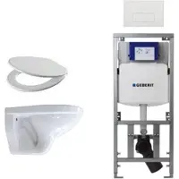 Geberit Adema Classico toiletset bestaande uit inbouwreservoir en toiletpot basic toiletzitting en bedieningsplaat rechte knoppen - glans wit SW1152613/SW706187/0701131