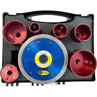 Marcrist tegels complete set 125 mm + 1x tegelsnijder + 5x tegelboor + 10x roestvrijstalen doorslijpschijf + 1x snelwisselflens ( 3999.101.354 ) + koffer