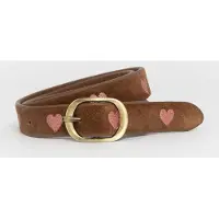 Sissy-Boy Donkerbruine suéde riem met roze hartjes embroidery | Maat: 95