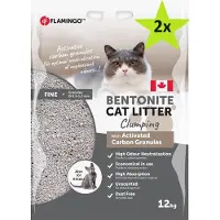 Flamingo Kattenbakvulling - Bentoniet met actieve koolgranulaat - Fijne korrels Klonterend - Geschikt voor kittens - 2 x 12 kg