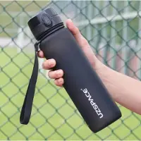 UZSPACE Waterfles - Drinkfles 1000 ml – BPA-Vrije Tritan Waterfles – 100% Lekvrij – Herbruikbare Sportfles met 1-Klik Deksel – Voor School, Sport & Kantoor – Klassiek Zwart