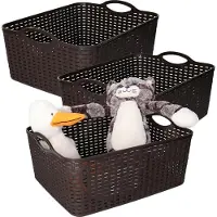 PlasticForte opbergmandje/kastmandje - 3x - 11 liter - donkerbruin - kunststof - 35 x 28 x 16 cm - nestbaar
