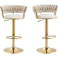 Merax Luxe Barkrukken Set van 2 - Barkruk - Barstoel met Voetensteun en Rugleuning - Beige met Goud