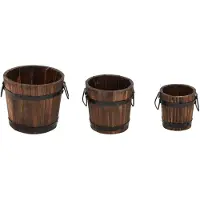 vidaXL Plantenbakset houten emmer 3-delig massief vurenhout