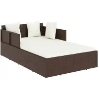 vidaXL Ligbed met kussens 182x118x63 cm poly rattan bruin