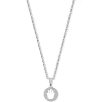 CO88 Collection 8CN-26429 Stalen Ketting met Hangertje - Handje - Fatima - 15mm - 40+5cm - Ankerschakel - 1,5mm - Cadeau voor haar - Staal - Zilverkleurig