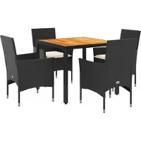 vidaXL 5-delige Tuinset met kussens poly rattan en acaciahout zwart