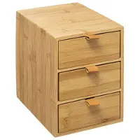 5 Five Bamboe en leren opbergdoos - 3 lades, lichtbruin, 20 x 15 x 21 cm