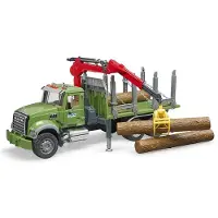 Bruder Spielwaren Bruder Mack Granite houttransportwagen met kraan en 3 boomstammen