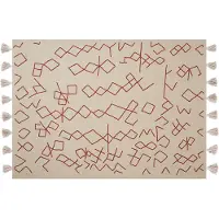Beliani Plafond, Deken katoen beige/rood 130 x 180 cm geometrisch patroon BHIWANI (130 x 180 cm)