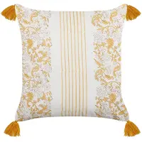 Beliani Decoratieve kussens, Sierkussen bloemenpatroon katoen mosterdgeel / wit met kwastjes 45 x 45 cm Set van 2 BILOBA (45 x 45 cm)