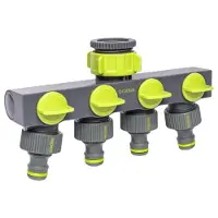 Bradas Lime Line waterverdeler 4-weg – Met kranen – 25 mm (1") aansluiting – Inclusief 19 mm (3/4") adapter – Tuinbewatering