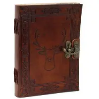 Ancient Wisdom Leren Notitieboek met Hert 20cm x 15cm x 2,5cm - Handgemaakt