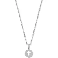 CO88 Collection 8CN-26439 Stalen Ketting met Hangertje - Kruisje - 15mm - 40+5cm - Ankerschakel - 1,5mm - Cadeau voor haar - Staal - Zilverkleurig