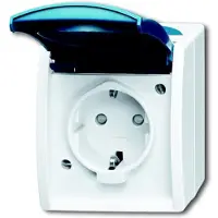 Busch-Jaeger ABB 2CKA002083A0842 Geaard stopcontact IP44 Grijs-wit (RAL 7035), Blauw-groen