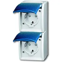 Busch-Jaeger 2CKA002084A0719 Geaard stopcontact Aanraakbeveiliging IP44 Grijs-wit (RAL 7035), Blauw-groen