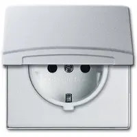 Busch-Jaeger SCHUKO-stopcontact met klapdeksel, alusilberkleur - geschikt voor alle weersomstandigheden (IP44), 1 stuk.
