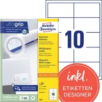 Avery Zweckform AVERY ultragrip Etiketten 3679 Permanent klevend A4 Wit 97 x 55 mm 100 Vellen à 10 Etiketten