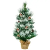 Costway 60 cm kunstkerstboom, mini kerstboom voor op tafel, met cementvoet, besneeuwde kerstboom met dennenappels, kunstboom voor kerst, 34 puntige PVC-takken, groen