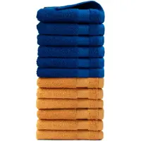 DoubleDry Handdoeken Set 50 x 100 cm - 12 stuks - 100% zacht katoen 500 g/m2 - 6x Okergeel & 6x Klassiek Blauw