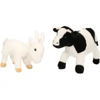 Merkloos Pluche knuffel boerderijdieren set Koe en Geit van 22 cm - Knuffel boederijdieren