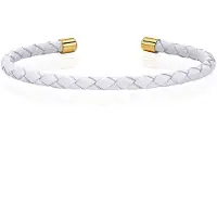 LGT JWLS Smalle Dames Armband van Wit Leer met Goudkleurige Dopjes