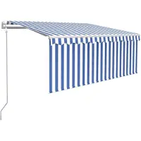vidaXL Luifel met rolgordijn, LED en windsensor 3,5x2,5 m blauw en wit