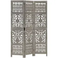 vidaXL Kamerscherm 3 panelen handgesneden 120x165 cm mangohout grijs