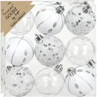 Inge-glas Inge Christmas Goodz kerstballen-18x st- 6 cm - kunststof - zilver/wit - Kerstbal