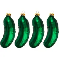 Merkloos Kersthangers - augurken - 4 stuks - glas - 9 cm - Kersthangers