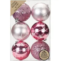 Merkloos Inge Christmas Goodz kerstballen - 6x st- 8 cm - kunststof - roze - Kerstbal