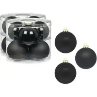 Merkloos 12x Zwarte glazen kerstballen 10 cm glans en mat - Kerstbal