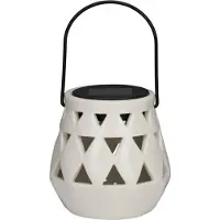 Articasa Solar Lantaarn Keramiek - Tuinverlichting op Zonne Energie - Tafel Lamp met Warm Wit Licht - Wit
