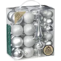 Merkloos Inge Christmas kerstballen -39-dlg- zilver - kunststof - met piek - Kerstbal