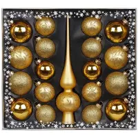 Merkloos Set 19-delig met glazen kerstballen en piek goud - Kerstbal