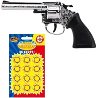 Merkloos Cowboy verkleed speelgoed revolver/pistool kunststof 8 schots met plaffertjes - Verkleedattributen